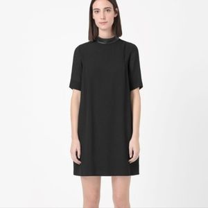 COS Leather Collar Short Sleeve Shift Dress Size 10 Black